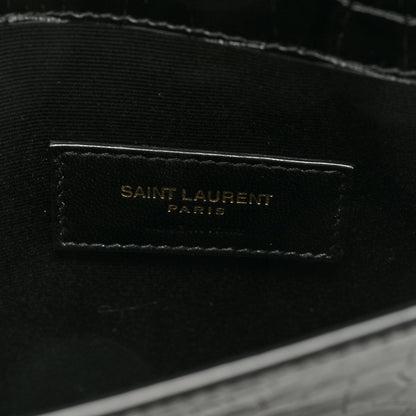 Saint Laurent Calfskin Crocodile Embossed Uptown Monogram Pouch Black 6 of 6