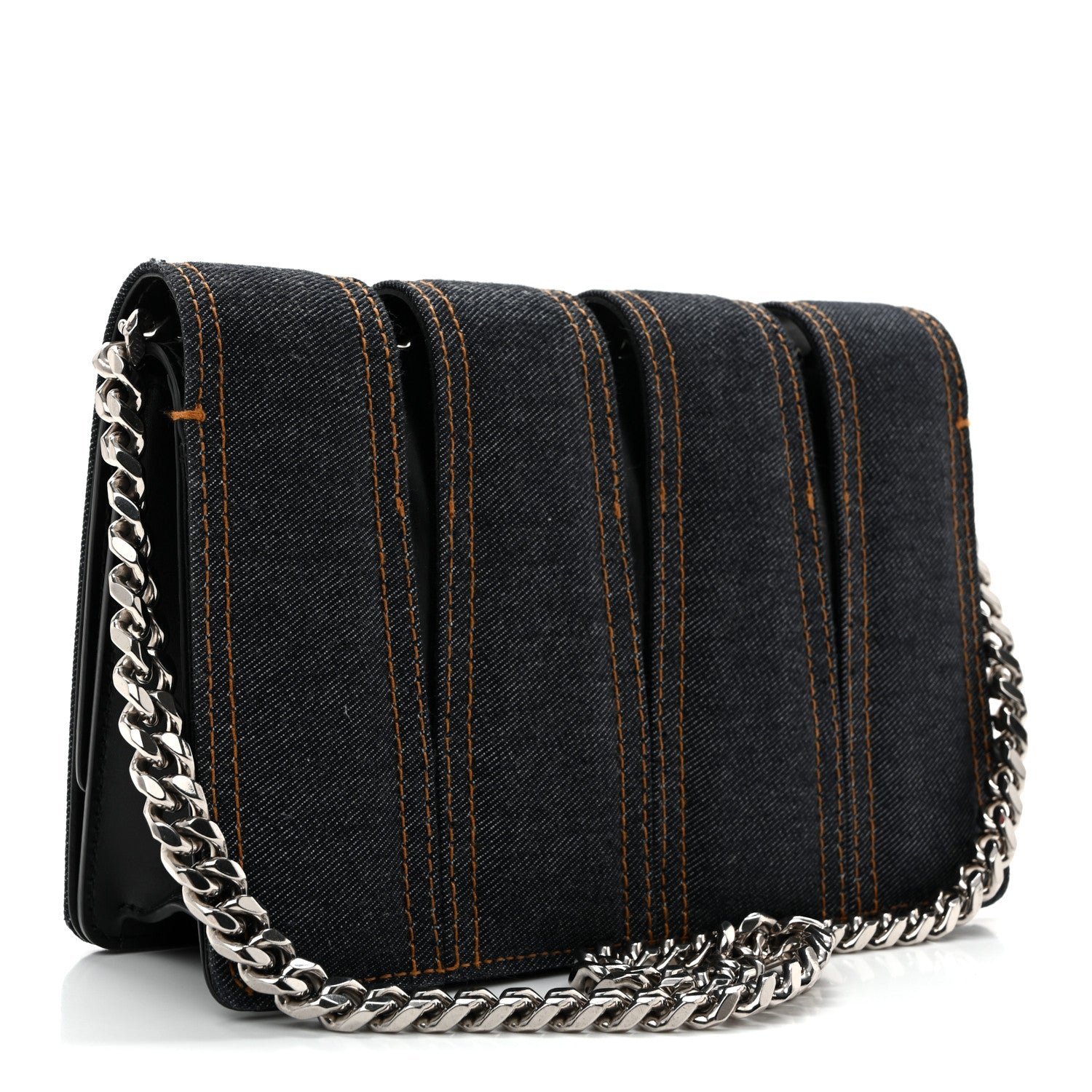 Alexander McQueen Denim Calfskin Small Slash Bag Blue Black 3 of 10