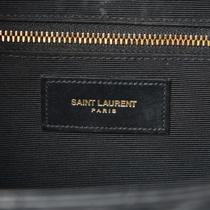 Saint Laurent Smooth Calfskin Matelasse Chevron Large Monogram Satchel Black 5 of 9