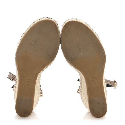 Valentino Garavani Grained Calfskin Rockstud Ankle Strap Espadrille 15/105mm Wedge Sandals 38 Rose Quartz Natural 11 of 16