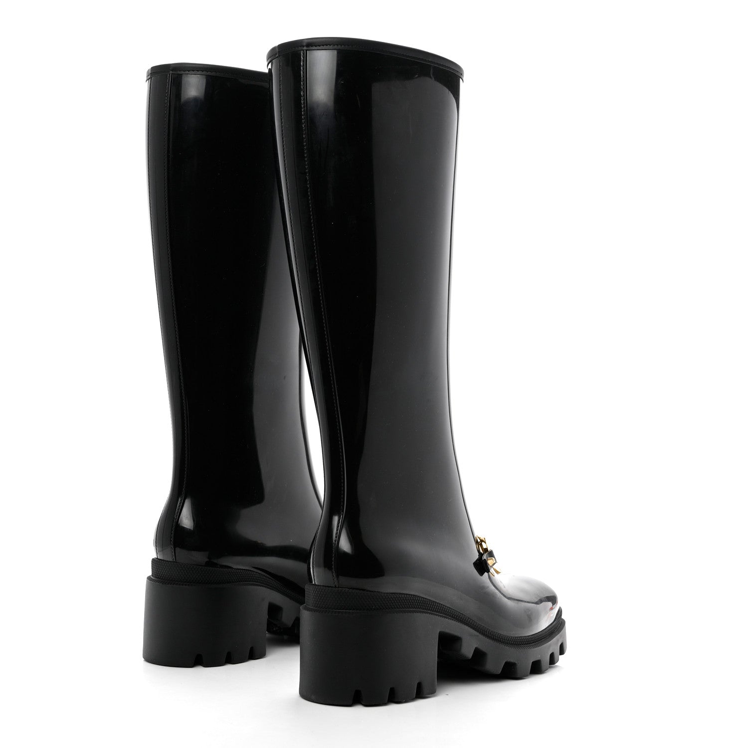 Gucci Rubber Horsebit Knee High Boots 40 Black 4 of 10