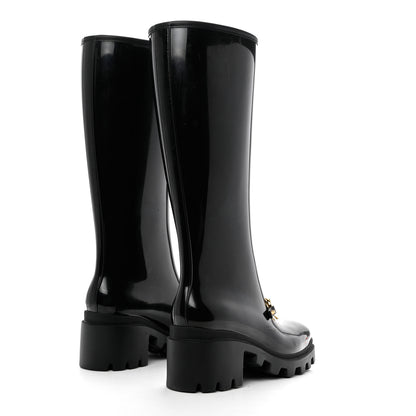 Gucci Rubber Horsebit Knee High Boots 40 Black 4 of 10