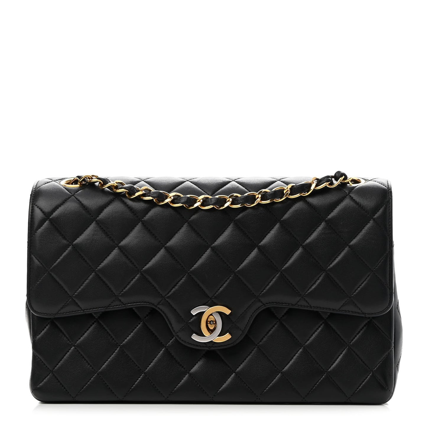 Lambskin Quilted Medium Double Flap Black