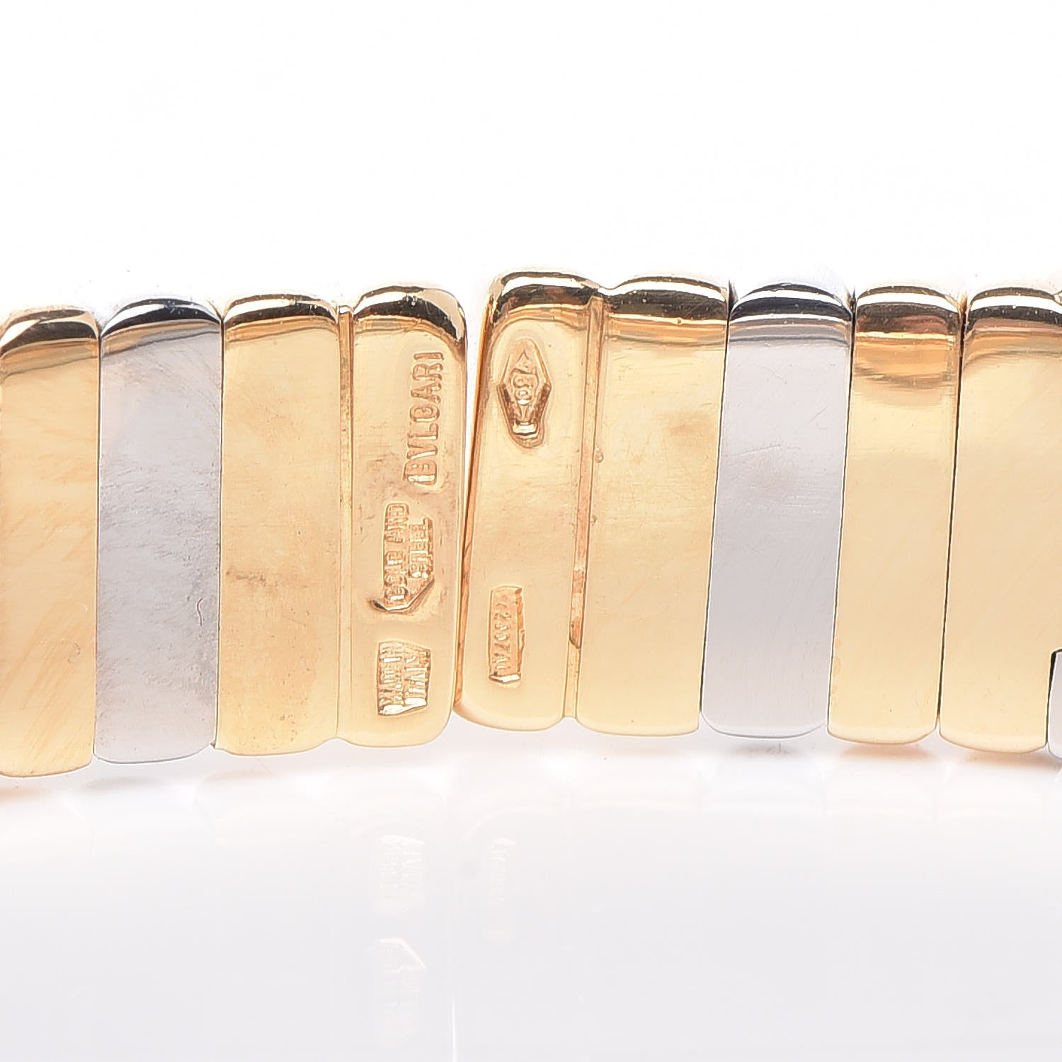 Bulgari 18K Yellow Gold Stainless Steel 10mm Parentesi Cuff Bracelet 4 of 5