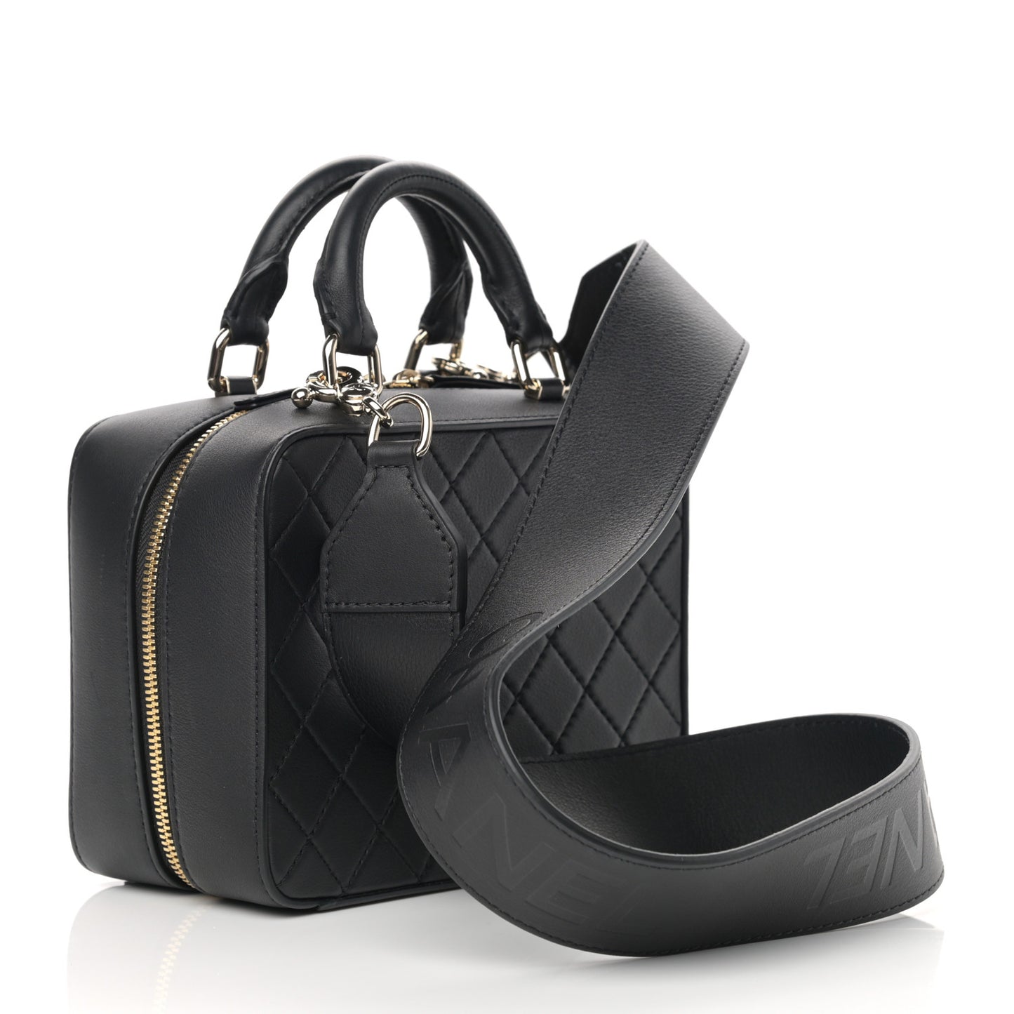 Calfskin Quilted Travel Kit Vanity Case Black
