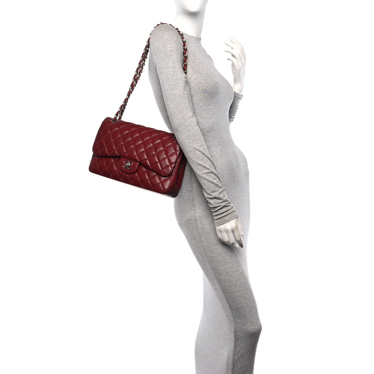 Chanel Caviar Quilted Jumbo Double Flap Dark Red 2 of 11