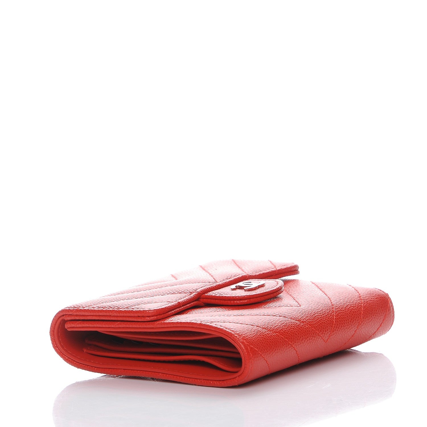 Chanel Caviar Chevron Quilted Compact Flap Wallet Red 4 of 9