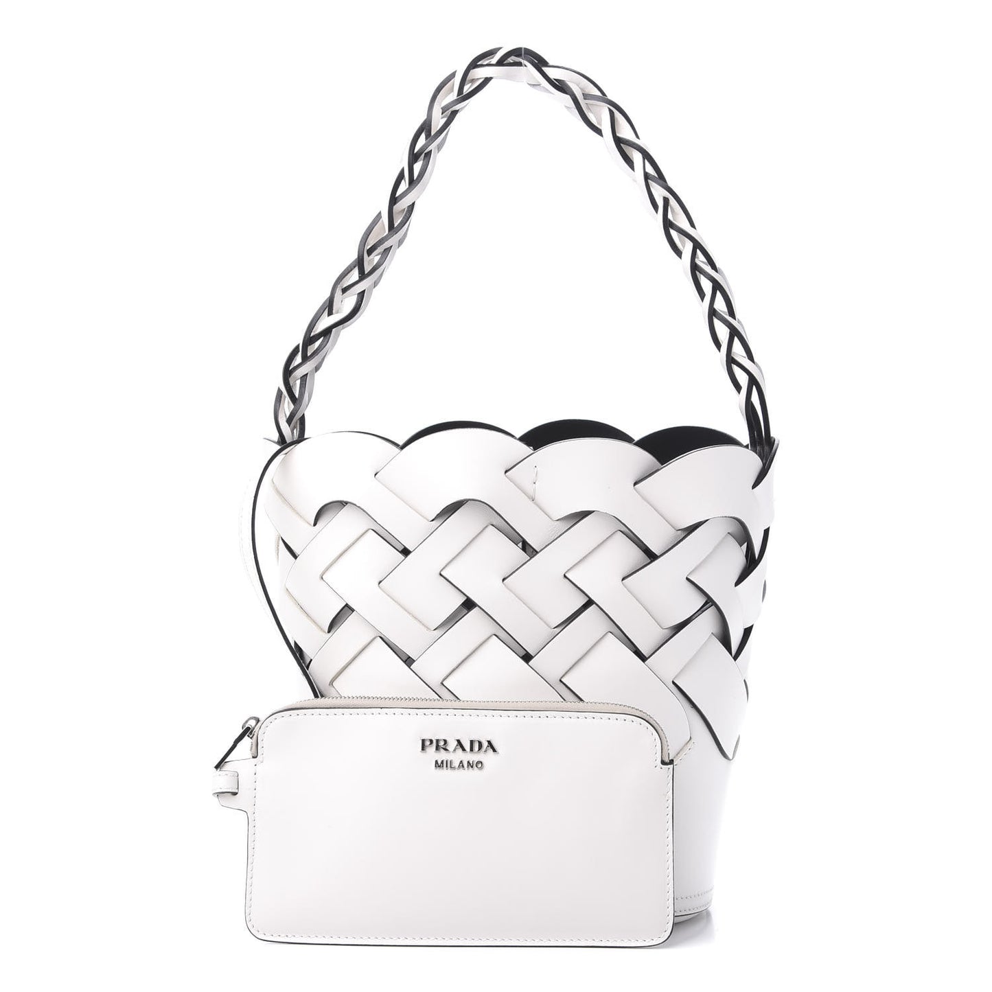 Vitello Intreccio Bucket Bag White