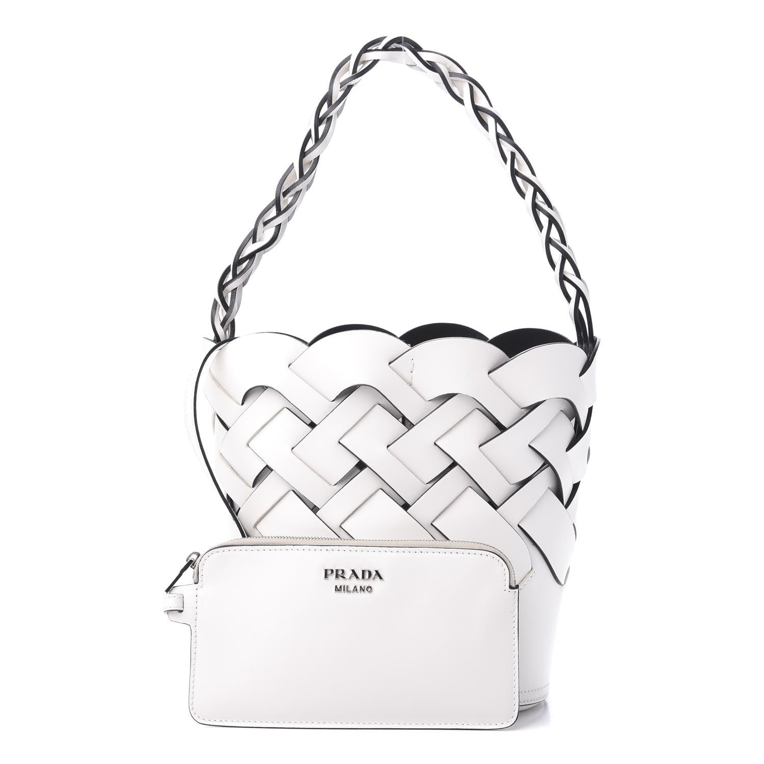 Prada Vitello Intreccio Bucket Bag White 1 of 9