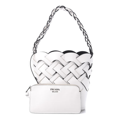 Prada Vitello Intreccio Bucket Bag White 1 of 9