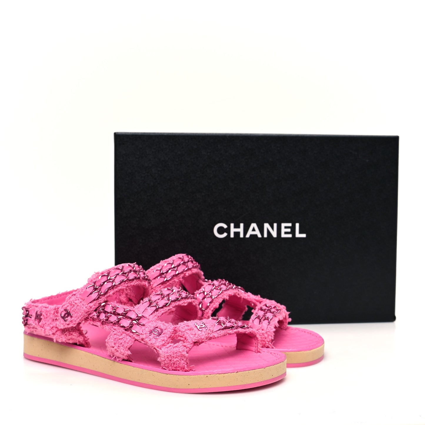 Tweed Chain Sandals 38 Pink