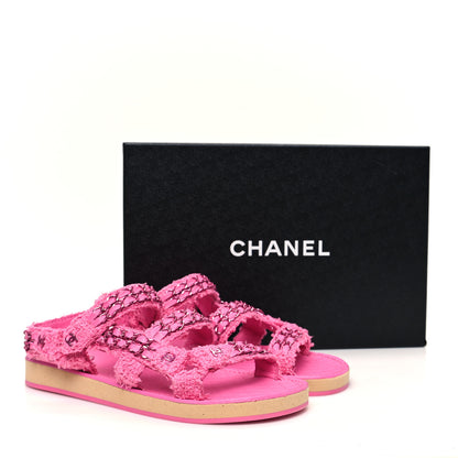 Chanel Tweed Chain Sandals 38 Pink 10 of 10