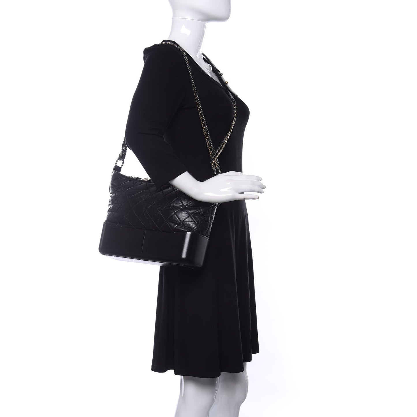 Aged Calfskin Quilted Medium Gabrielle Hobo Black