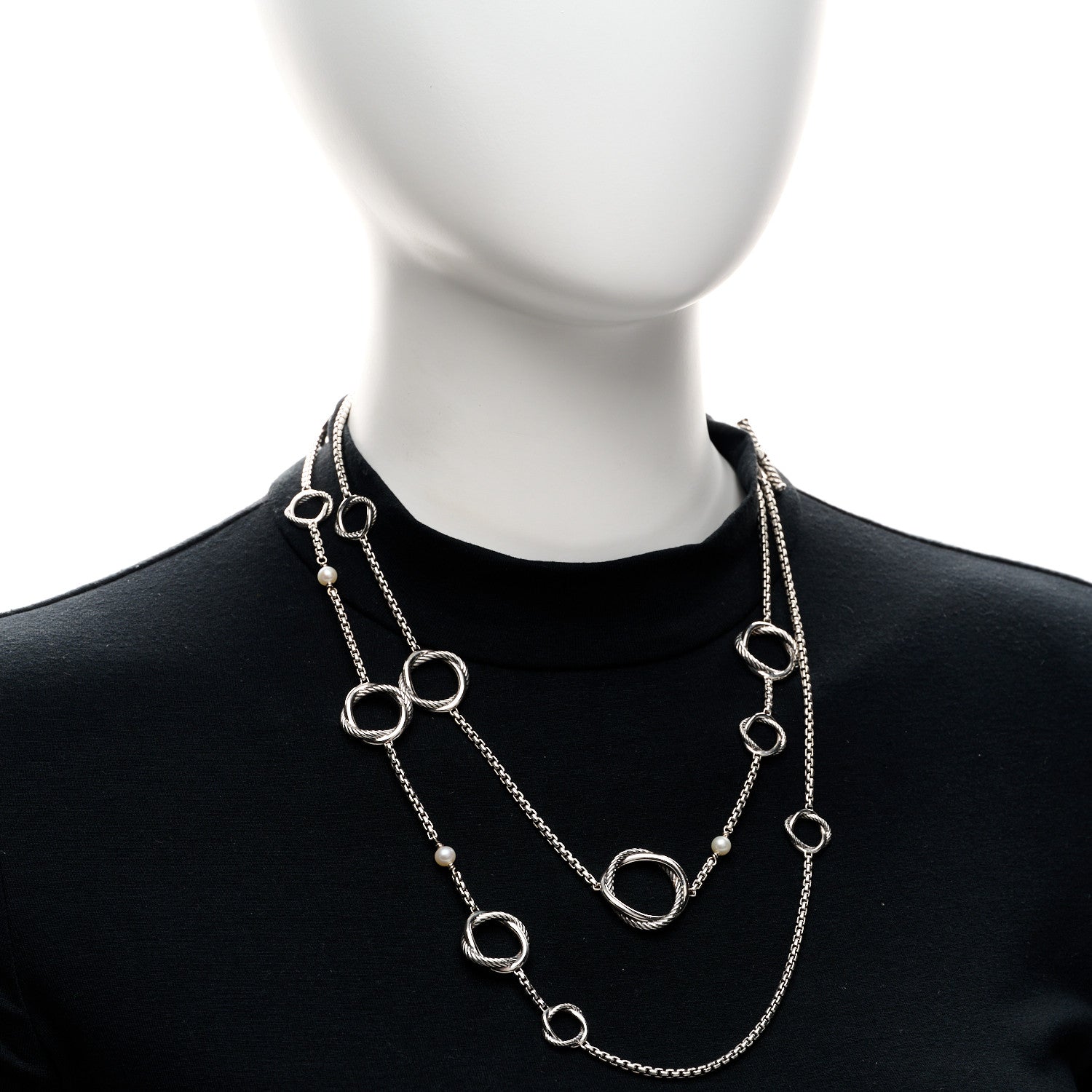 David Yurman Sterling Silver Freshwater Cultured Pearl Infinity Station Chain Necklace 2 of 4