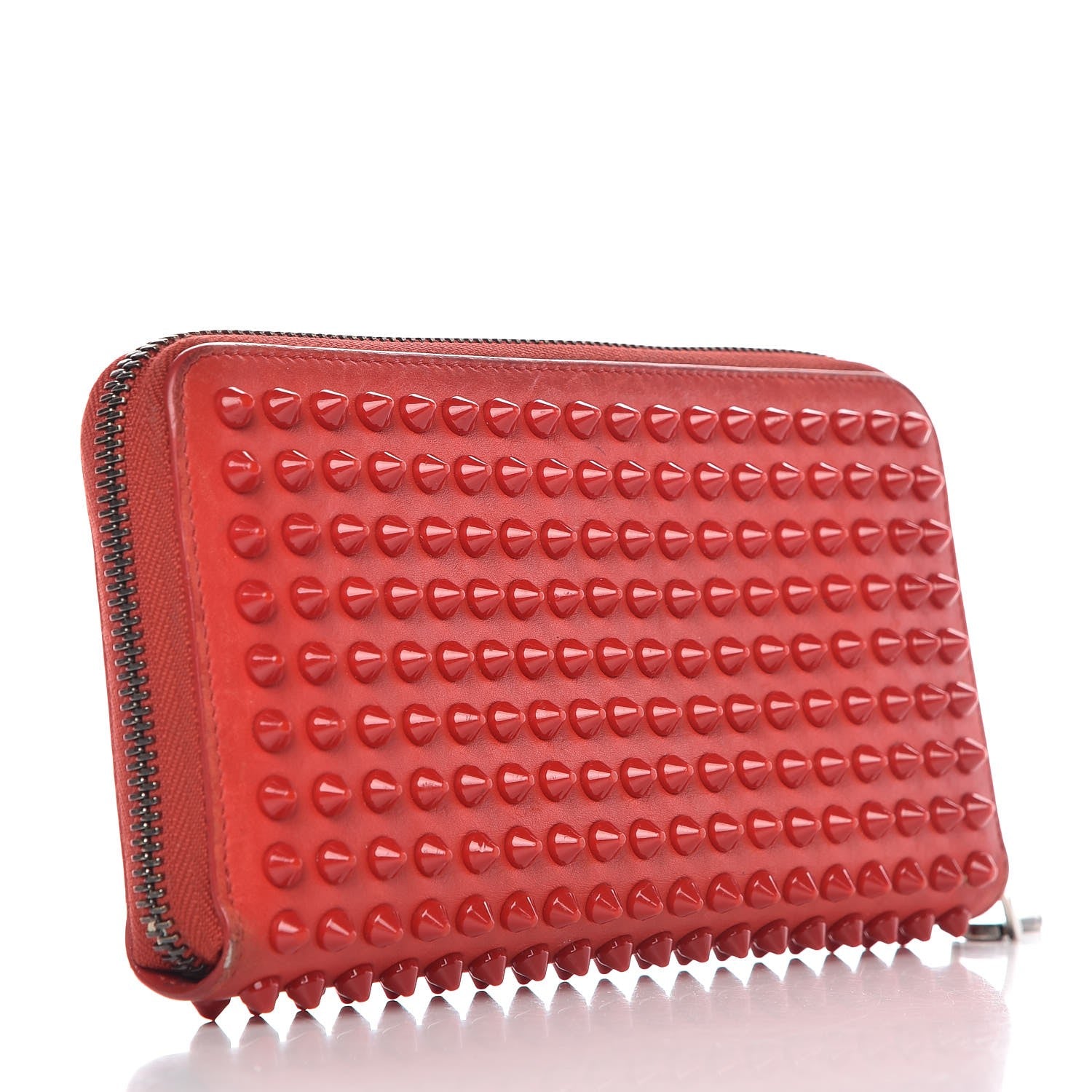Christian Louboutin Calfskin Panettone Spiked Zip Around Wallet Rouge De Mars 3 of 18