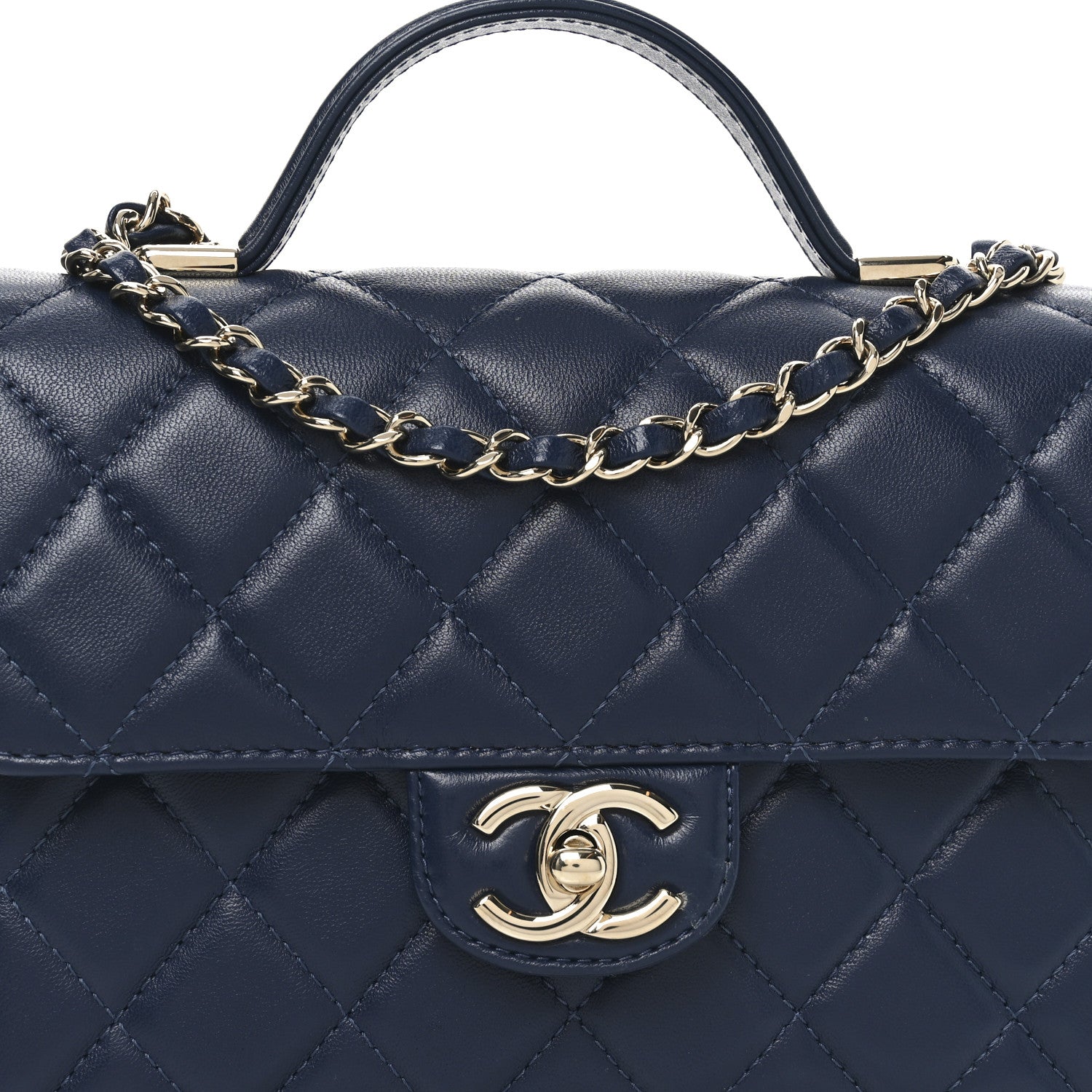 Chanel Lambskin Quilted Small Top Handle Square Flap Navy Blue