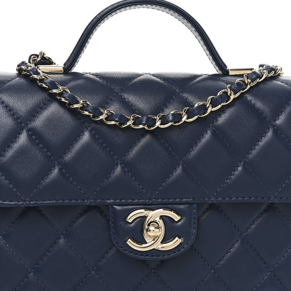 Chanel Lambskin Quilted Small Top Handle Square Flap Navy Blue 8 of 11