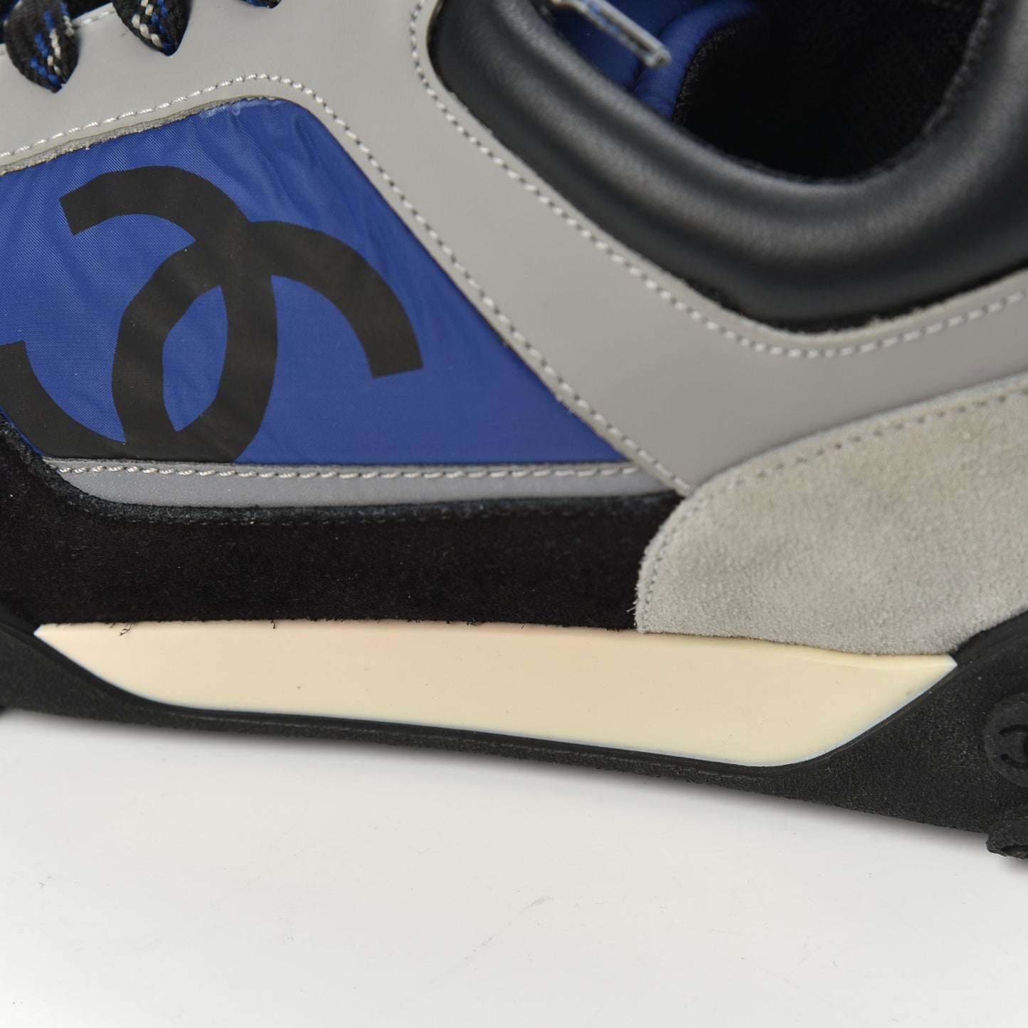 Nylon Calfskin Suede Mens CC Sneakers 41 Grey Blue