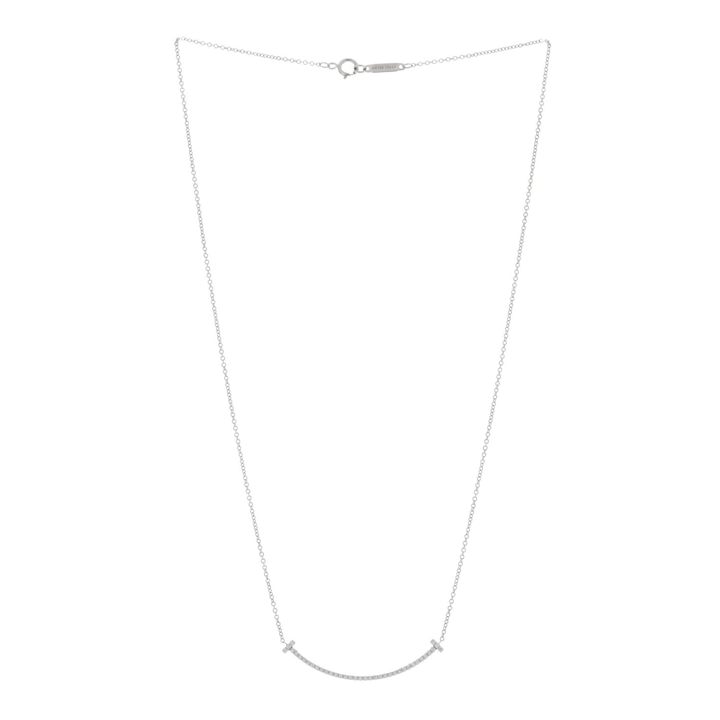 18K White Gold Diamond Small T Smile Pendant Necklace
