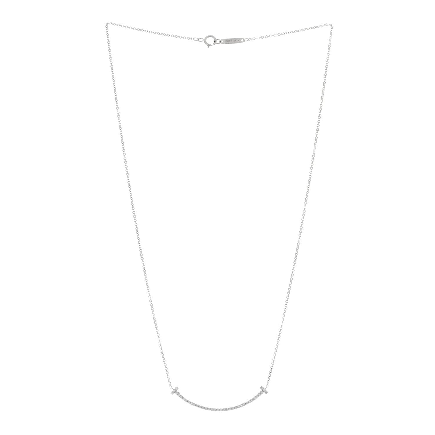 Tiffany 18K White Gold Diamond Small T Smile Pendant Necklace 3 of 5