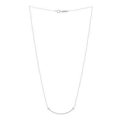 Tiffany 18K White Gold Diamond Small T Smile Pendant Necklace 3 of 5