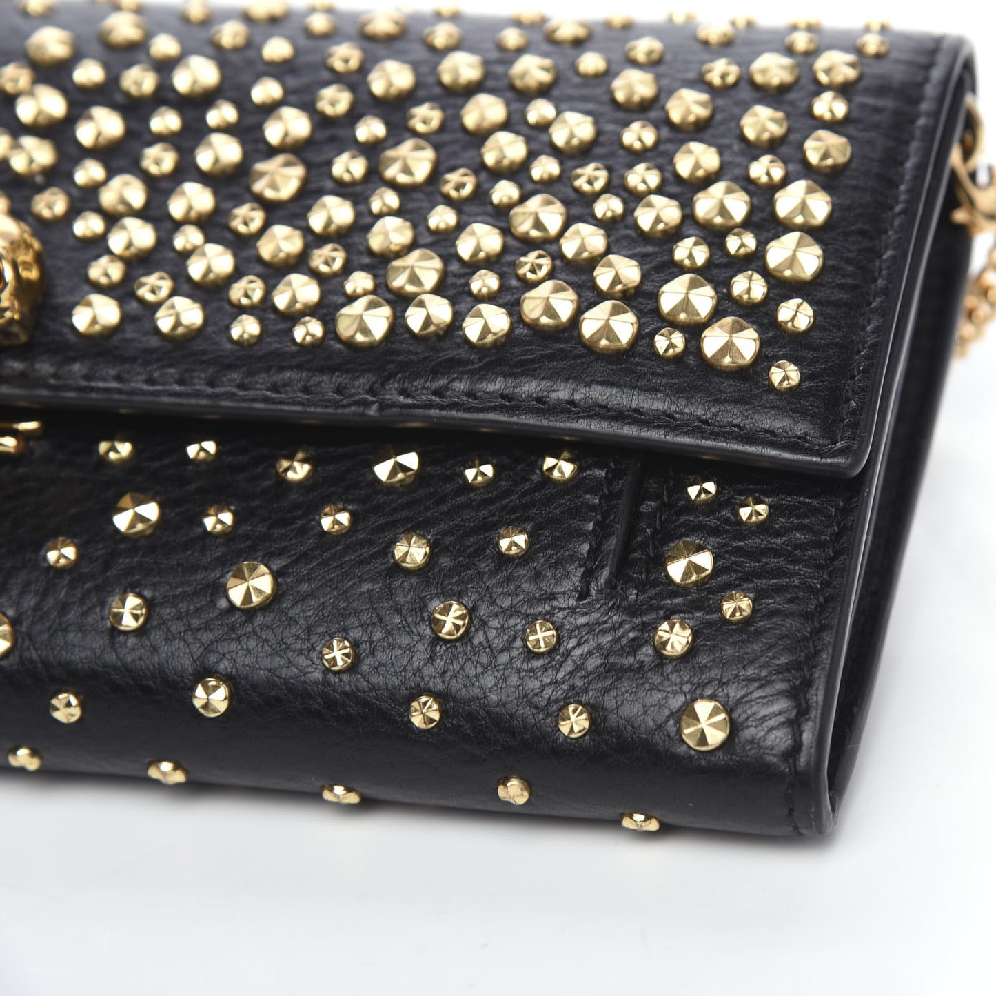 Calfskin Studded Skull Wallet on Chain Black