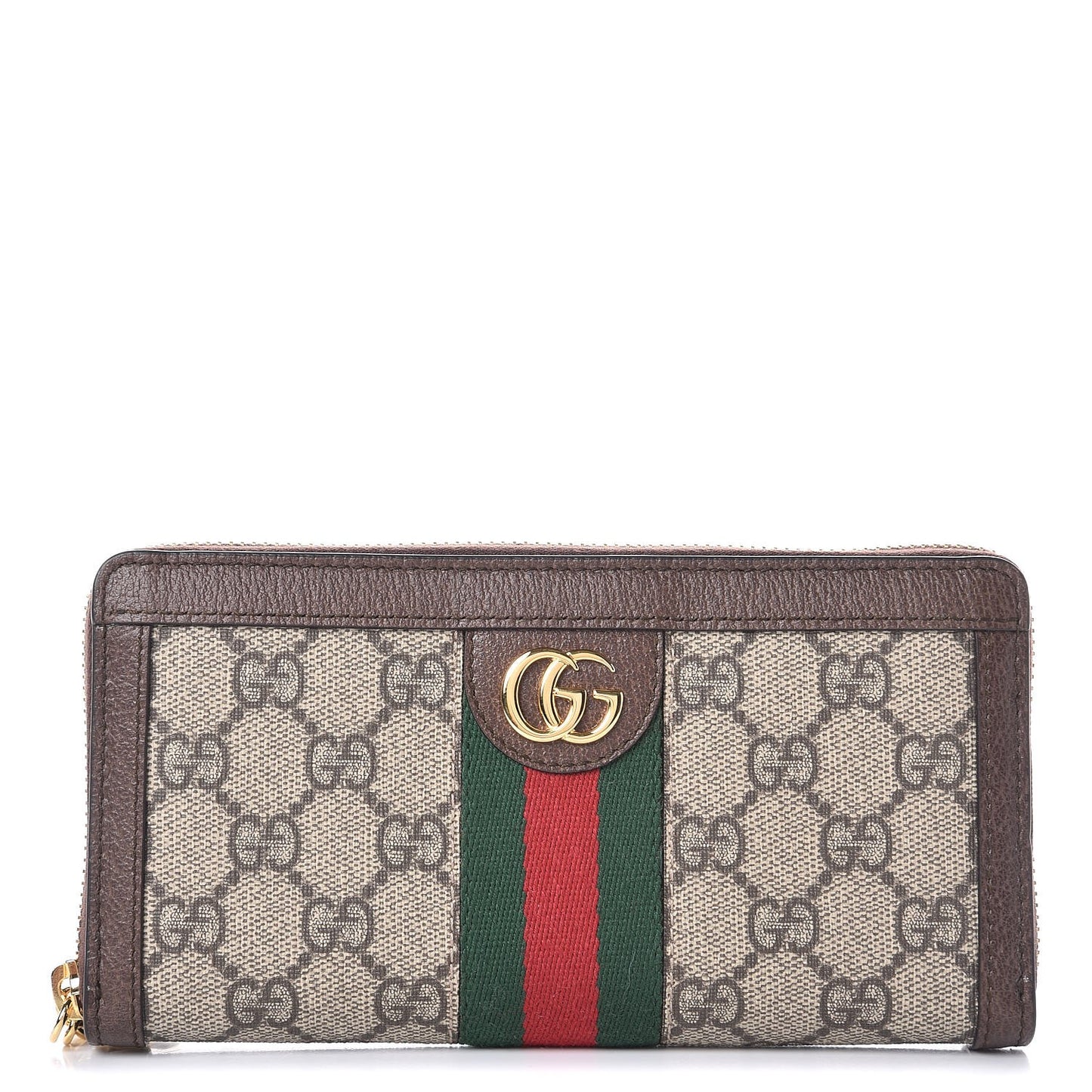 GG Supreme Monogram Web Ophidia Zip Around Wallet Brown