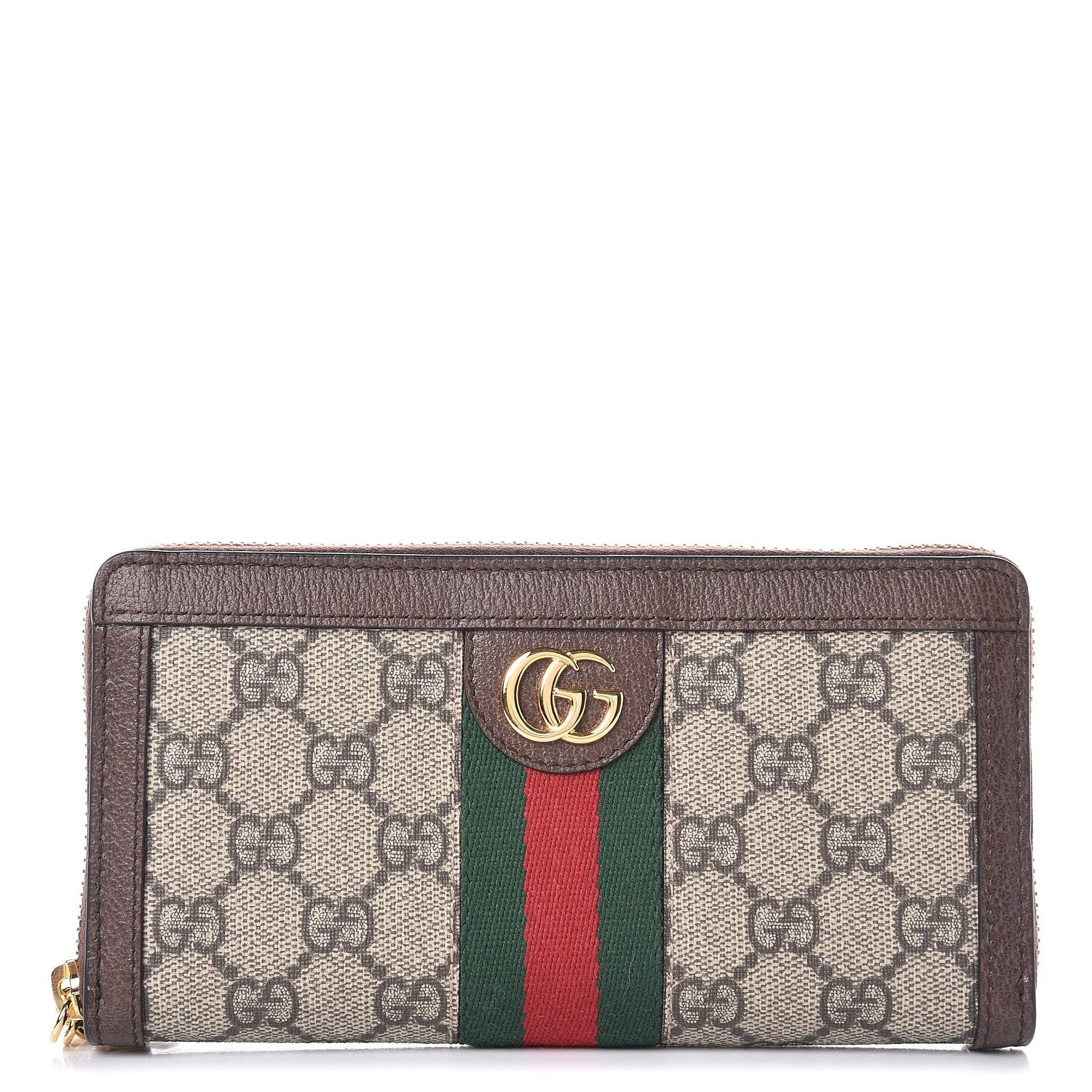 Gucci GG Supreme Monogram Web Ophidia Zip Around Wallet Brown 1 of 8