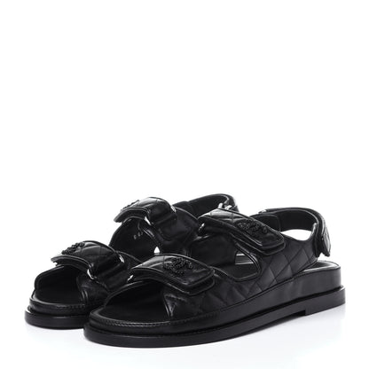 Chanel Lambskin Velcro Dad Sandals 37 Black 3 of 12