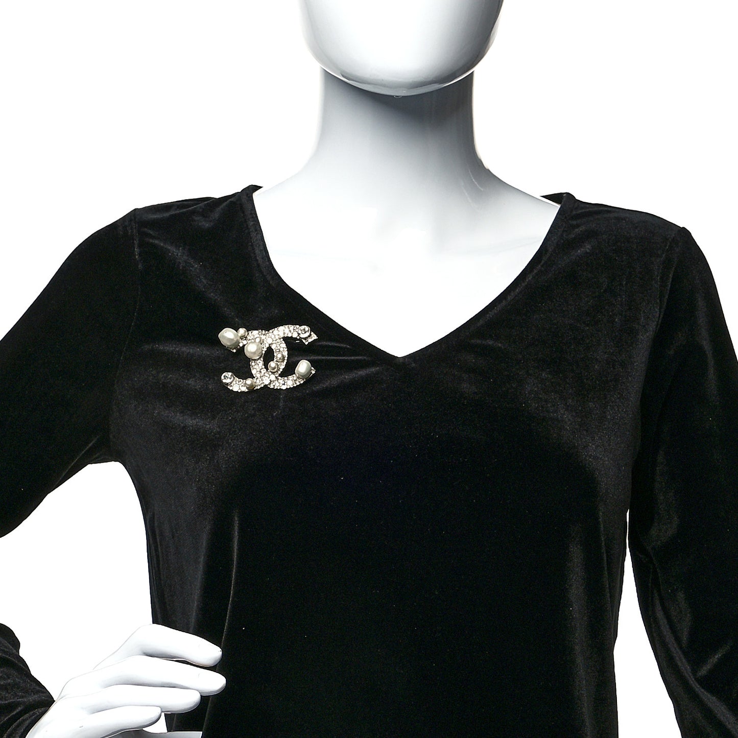 Pearl Crystal CC Mini Brooch Silver