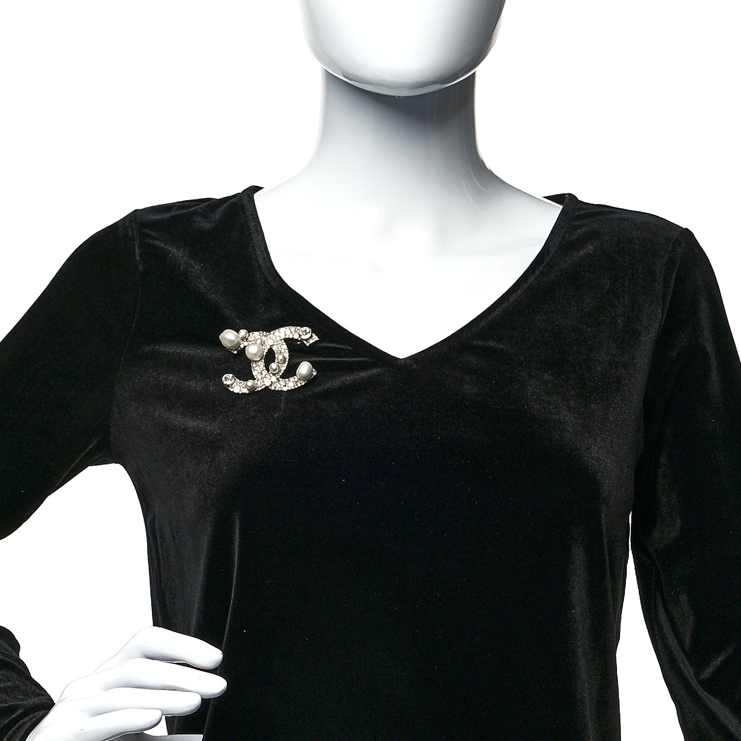 Chanel Pearl Crystal CC Mini Brooch Silver 2 of 7