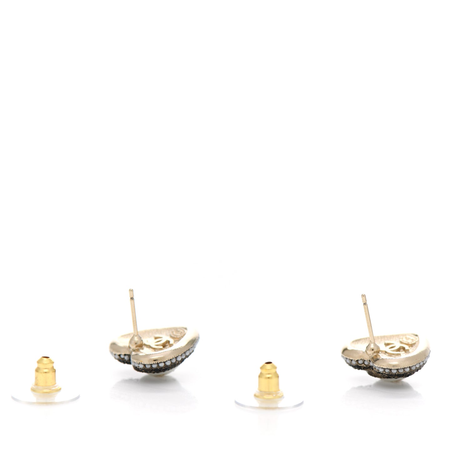 Pearl Crystal CC Heart Earrings Gold Black