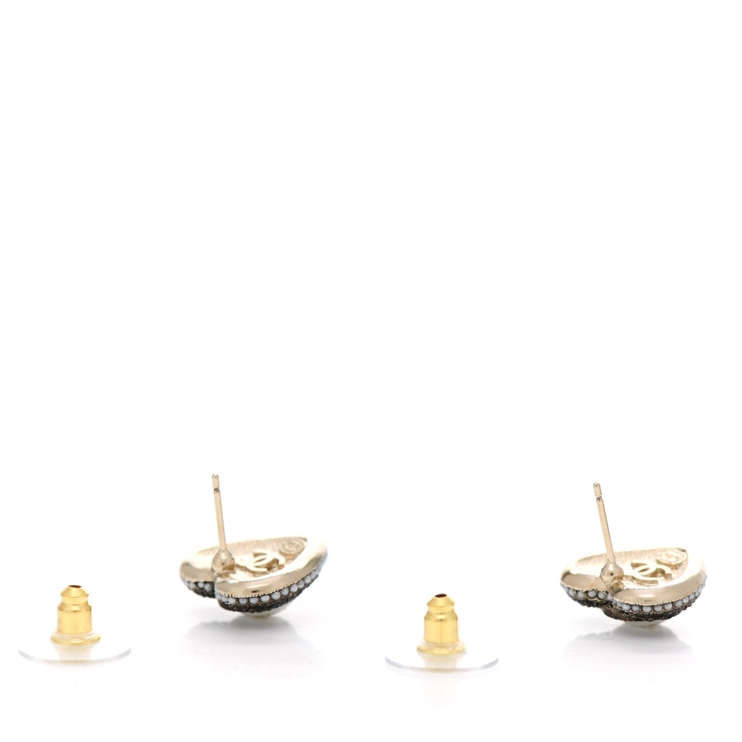 Chanel Pearl Crystal CC Heart Earrings Gold Black 3 of 5