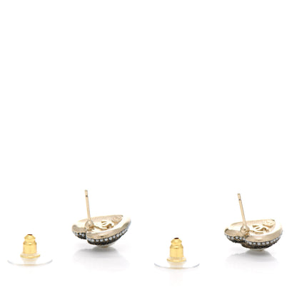 Chanel Pearl Crystal CC Heart Earrings Gold Black 3 of 5