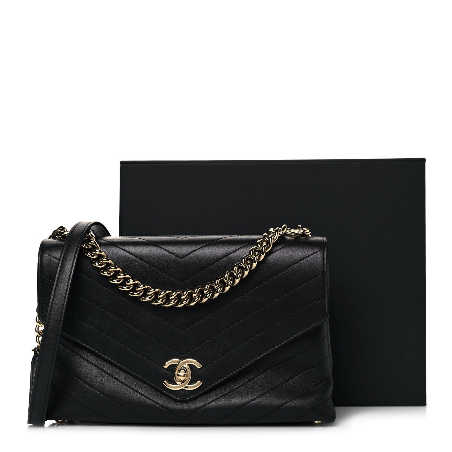 Chanel Calfskin Chevron Stitched Medium Coco Flap Bag Black 17 of 17