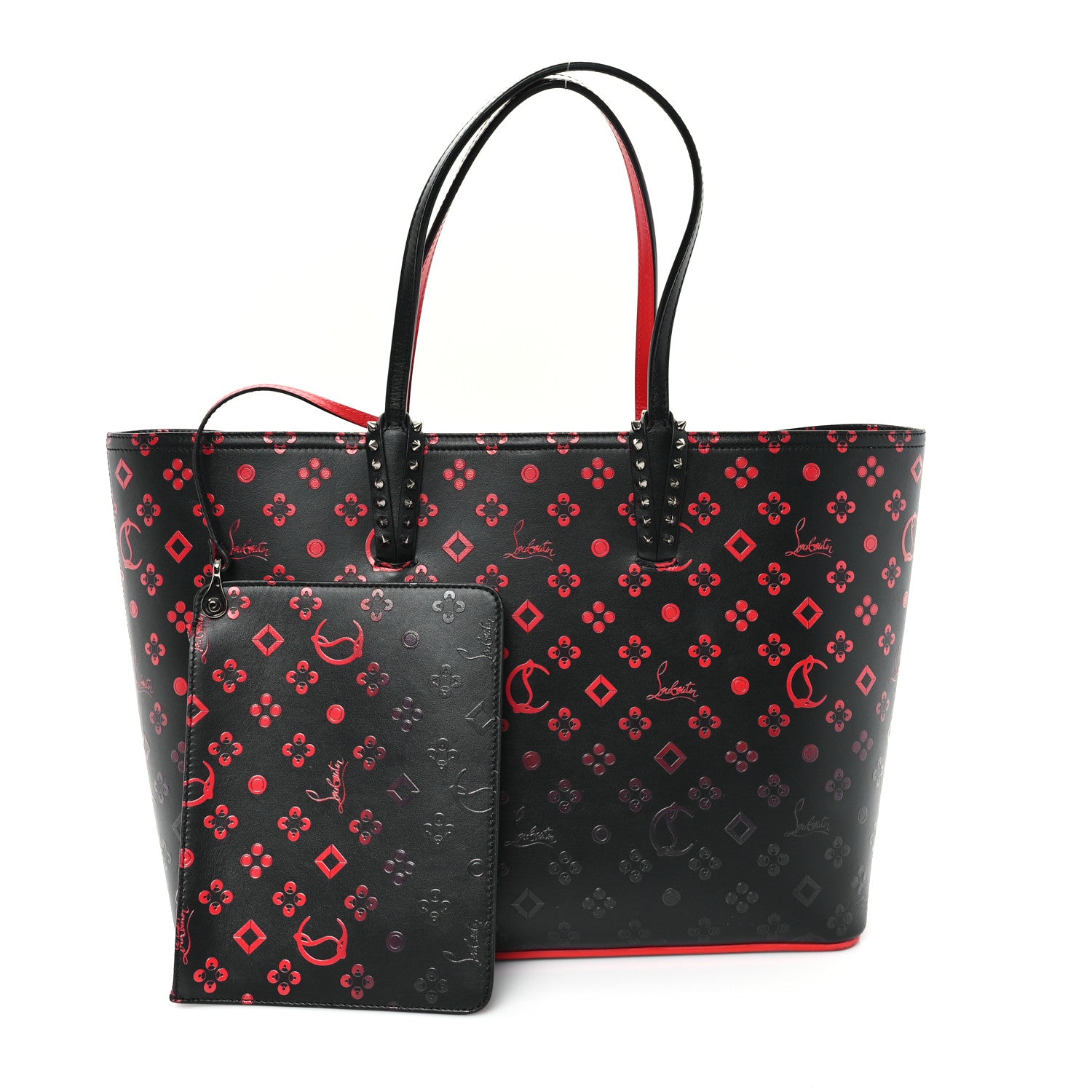 Christian Louboutin Perforated Calfskin Degrade Loubinthesky East West Cabata Tote Black Red 3 of 11