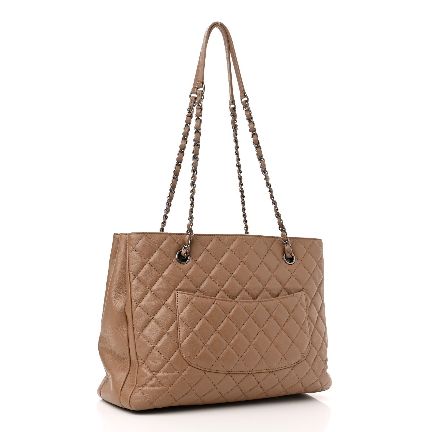 Chanel Grained Calfskin Quilted Large Zipped Shopping Tote Taupe 3 of 13