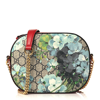 Gucci GG Supreme Monogram Blooms Mini Chain Shoulder Bag Beige Blue Navy Hibiscus Red 1 of 10
