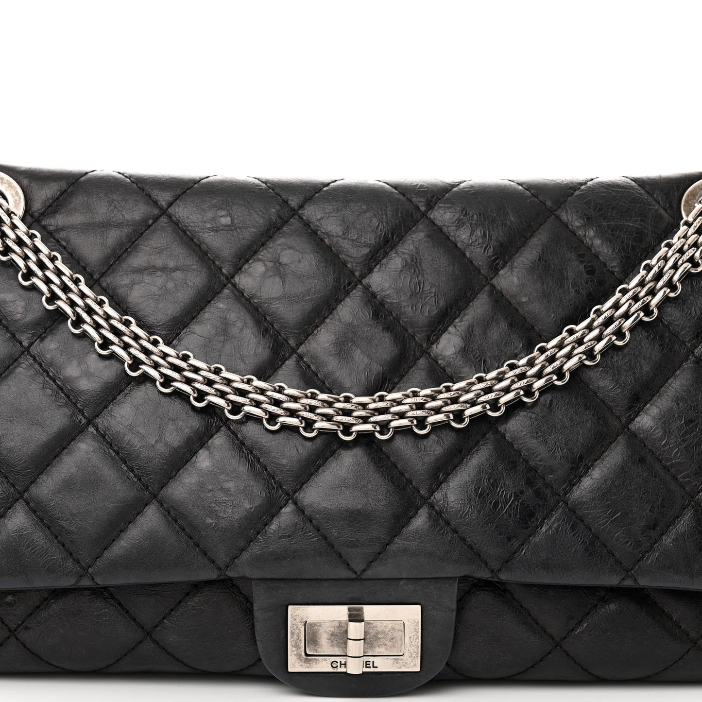 Metallic Aged Calfskin Quilted 2.55 Reissue 228 Flap Black