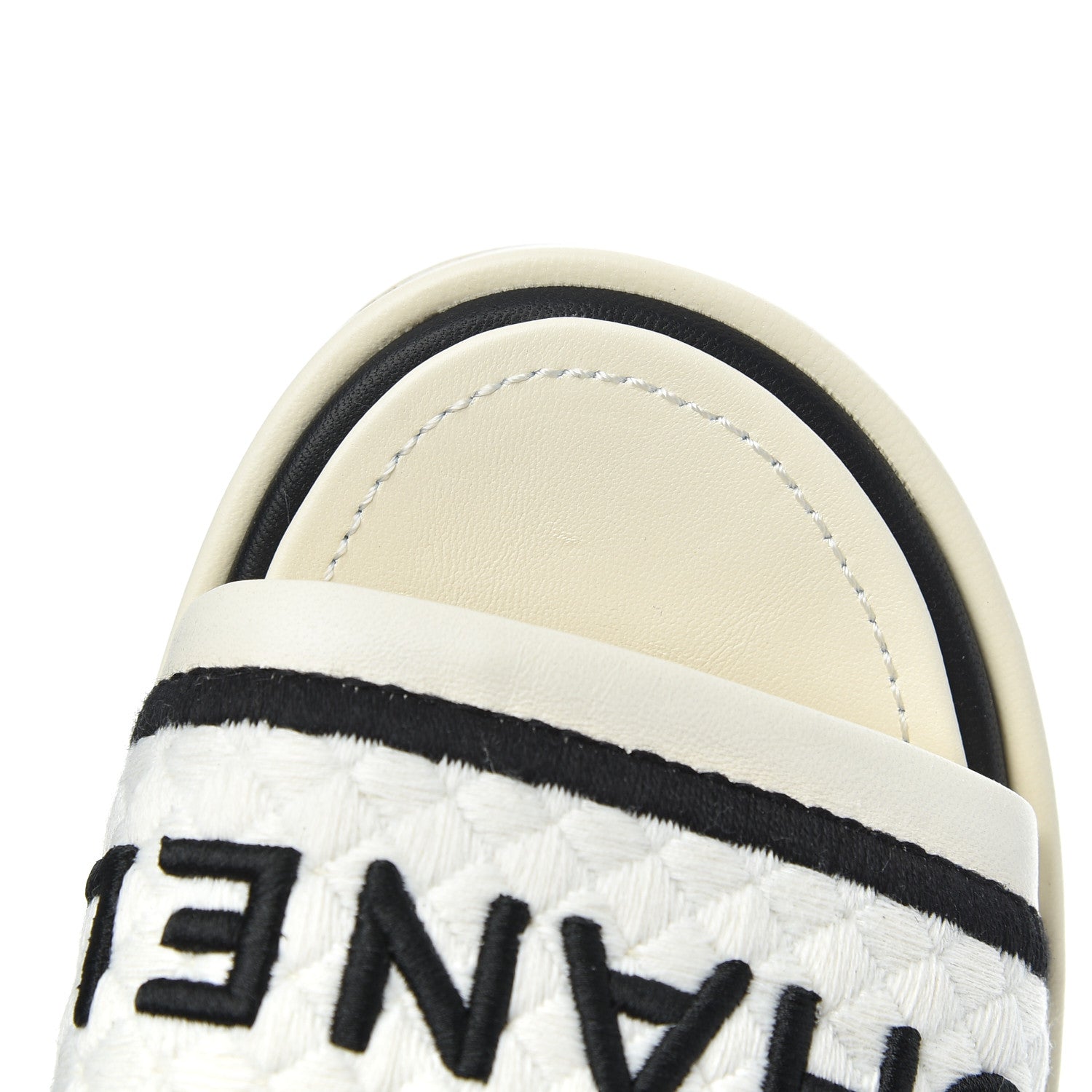 Chanel Lambskin Embroidered Logo Mules 37 Ivory Black 12 of 15