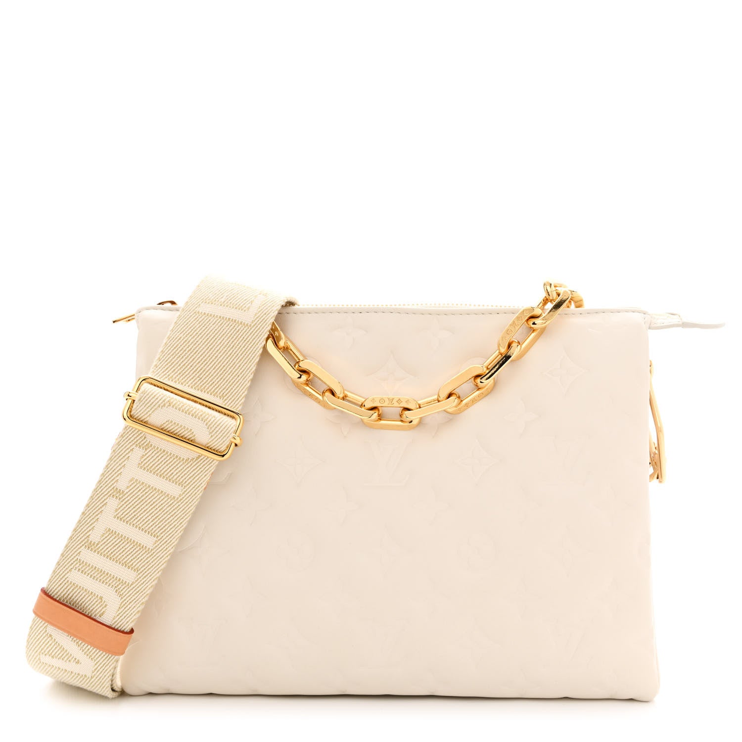 Louis Vuitton Lambskin Embossed Monogram Coussin PM Cream 1 of 12