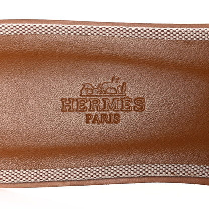 Hermes Calfskin Canvas Oran Sandals 39 Noisette Beige Dore 7 of 9