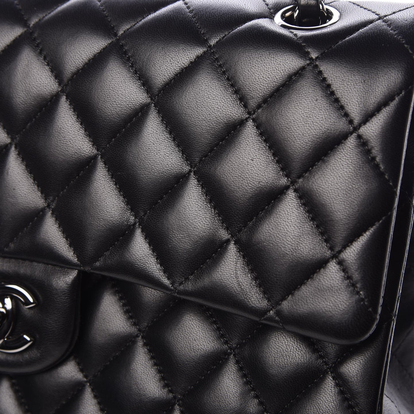 Lambskin Quilted Medium Double Flap Black