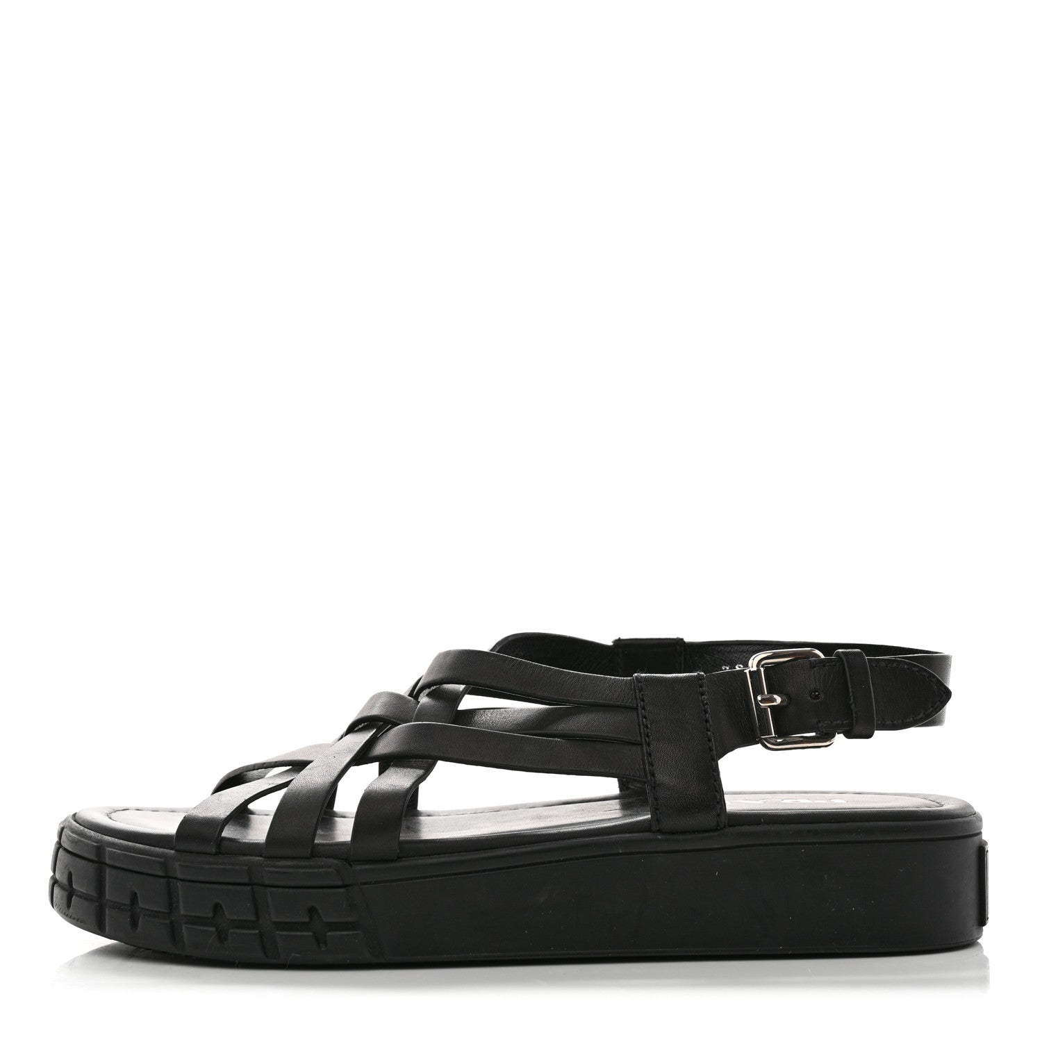 Prada Natural Calfskin Buckled Slingback 30mm Sandals 38 Black 1 of 8