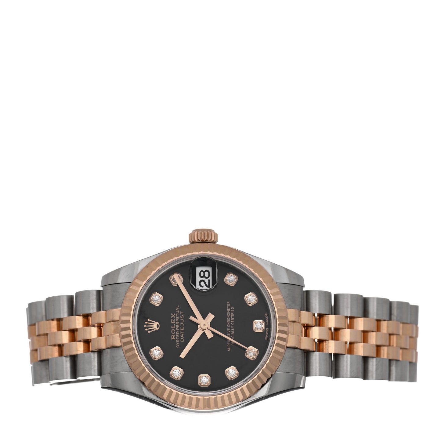 Stainless Steel 18K Everose Gold Diamond 31mm Oyster Perpetual Datejust Watch Black 178271