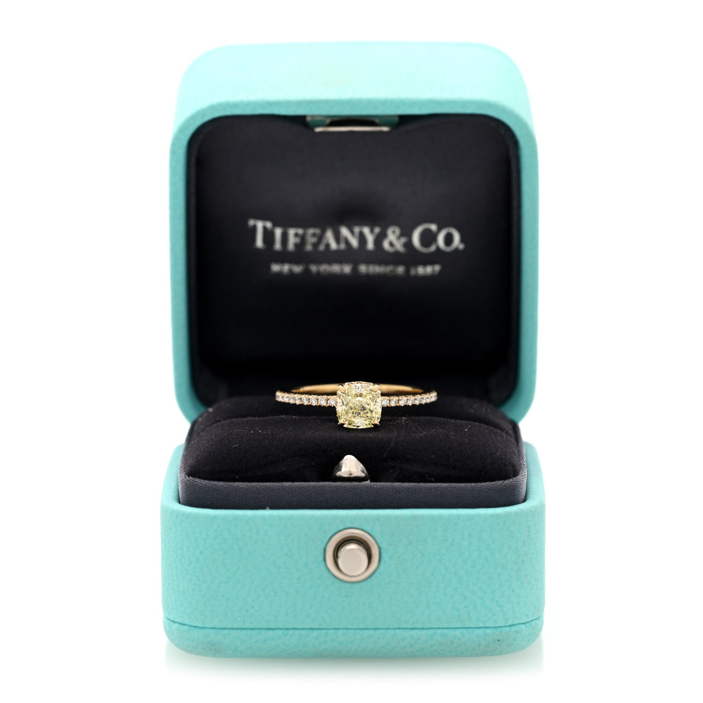 18K Yellow Gold Fancy Yellow Diamond 1.07ct Novo Cushion Cut Engagement Ring 54 6.75