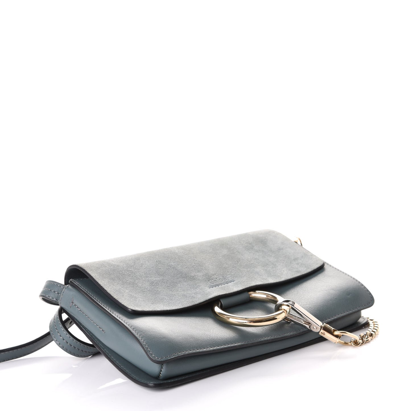 Suede Calfskin Small Faye Shoulder Bag Cloudy Blue