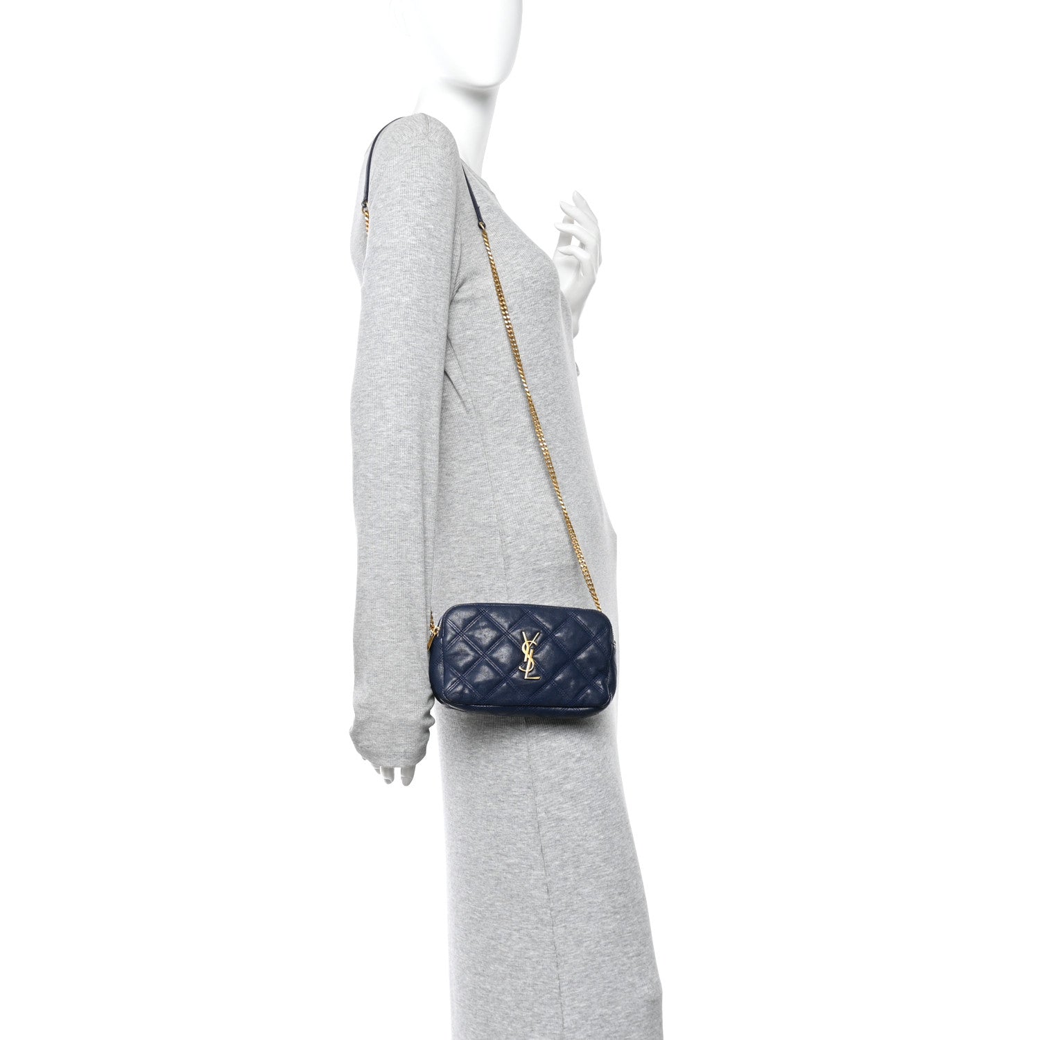 Saint Laurent Grained Lambskin Quilted Mini Becky Double Zip Bag