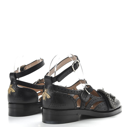 Gucci Calfskin Bee Embroidered Womens Queercore Brogue Wingtip Monk Strap Loafers 38 Black 4 of 9