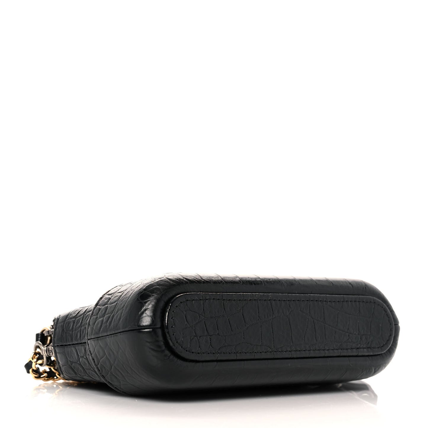 Calfskin Crocodile Embossed Small Gabrielle Clutch With Chain Black